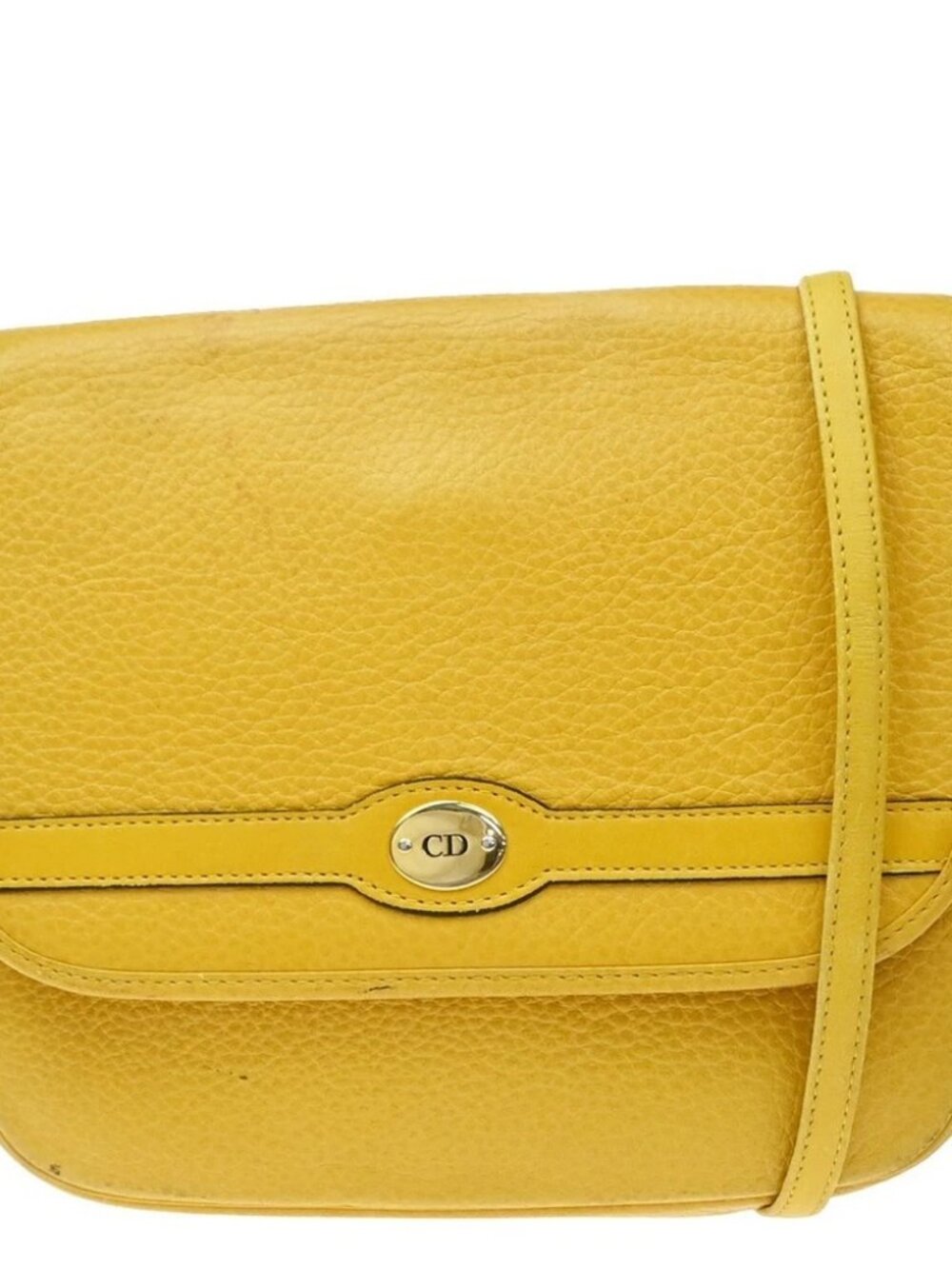 CHRISTIAN DIOR Logo Crossbody Shoulder Bag Leather Yellow GHW France 05MA767